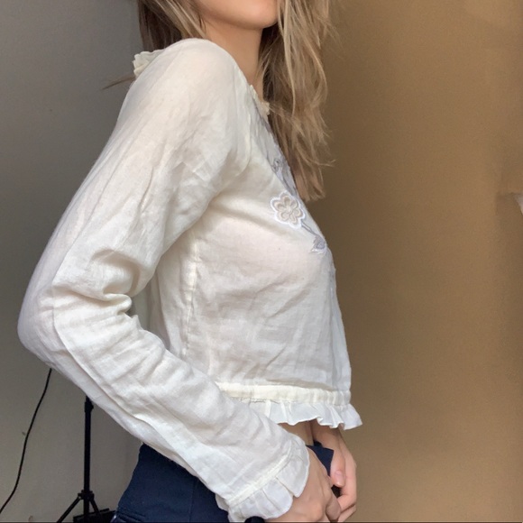 ZARA blouse embroidered top long sleeve - Picture 4 of 14